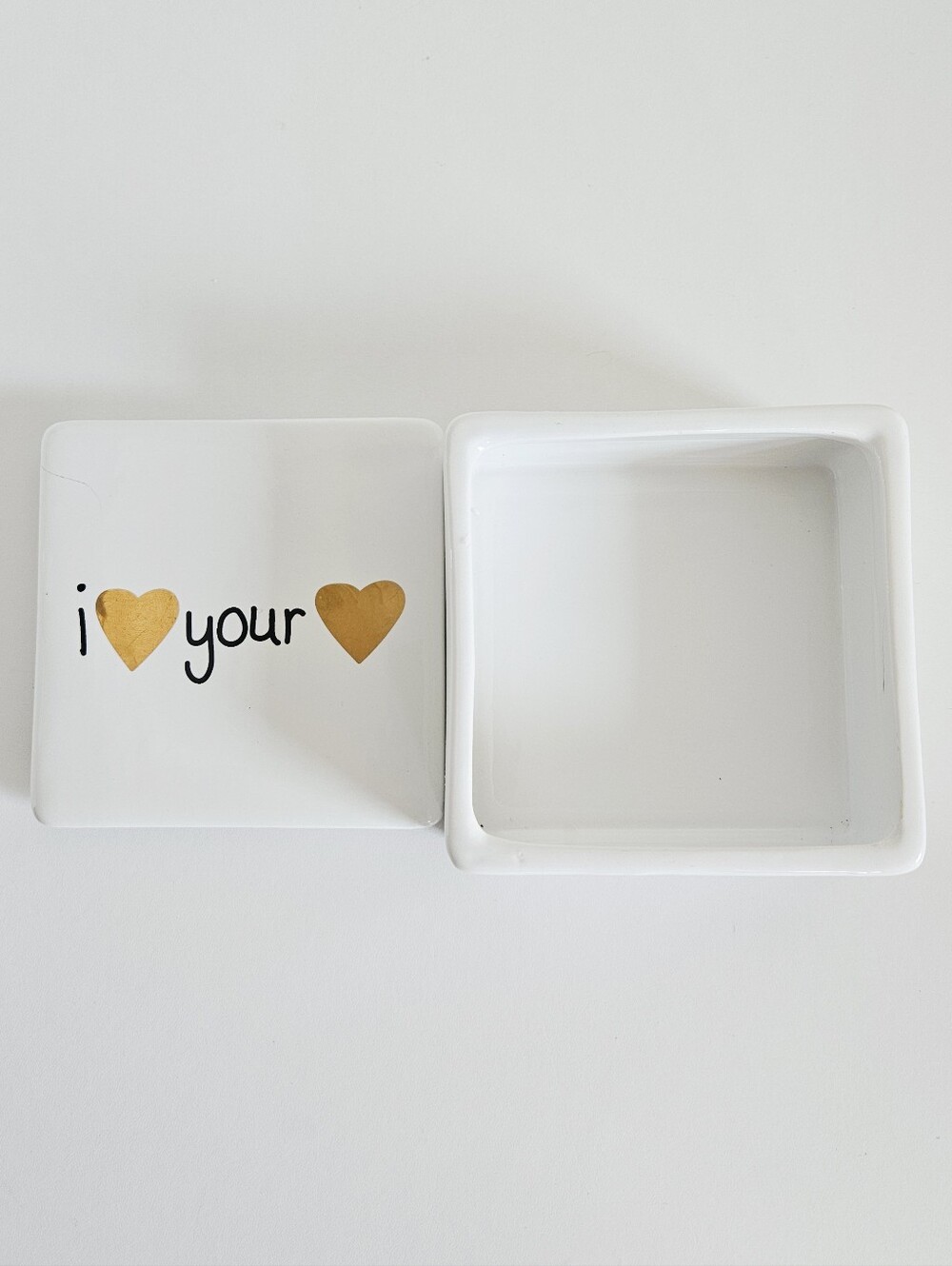 White Ceramic Trinket Dish with Gold Heart Accents